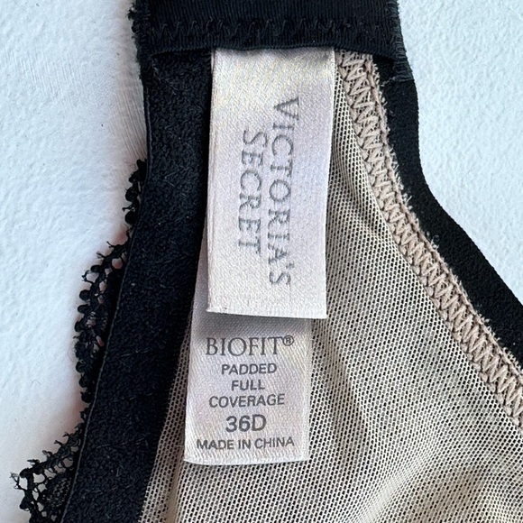 Victoria’s Secret BioFit Padded Full Coverage Bra Nude with Black Lace size 36D - Picture 5 of 10